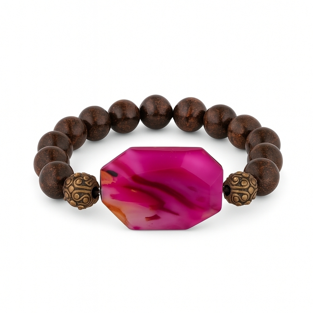 Agate and Bronzite Beaded Stretch Bracelet AAA Quality